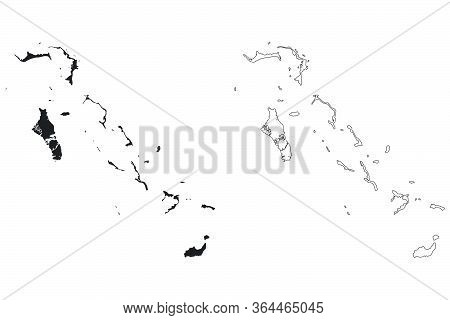 The Bahamas Country Map. Black Silhouette And Outline Isolated On White Background. Eps Vector