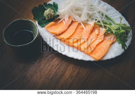 Japanese Food Sashimi Salmon In Japan Restaurant