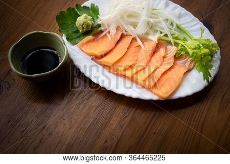 Japanese Food Sashimi Salmon In Japan Restaurant