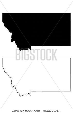 Montana Mt State Maps. Black Silhouette And Outline Isolated On A White Background. Eps Vector