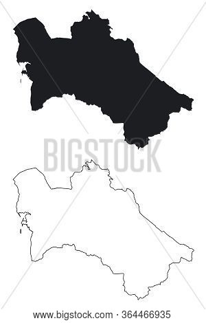 Turkmenistan Country Map. Black Silhouette And Outline Isolated On White Background. Eps Vector