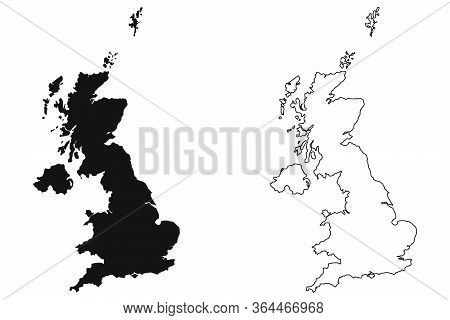 United Kingdom Great Britain Country Map. Black Silhouette And Outline Isolated On White Background.