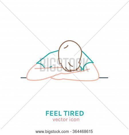 Tired Teenager Icon. I Hate Learning. Feel Bored. Sleeping Student. Uninterested Boy. Editable Vecto