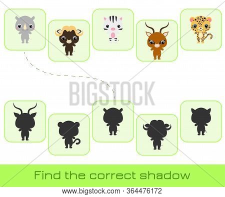 Clip Cards Game Template Find Correct Shadow. Matching Game For Children. Educational Activity For P