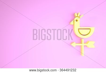 Yellow Rooster Weather Vane Icon Isolated On Pink Background. Weathercock Sign. Windvane Rooster. Mi