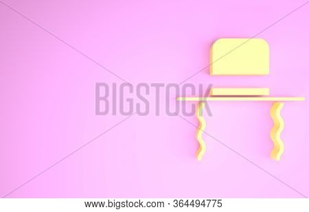 Yellow Orthodox Jewish Hat With Sidelocks Icon Isolated On Pink Background. Jewish Men In The Tradit