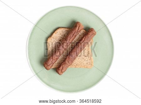 Frikadel On A Piece Of Bread, On A Plate, On A Plate, A Dutch Fast Food Snack