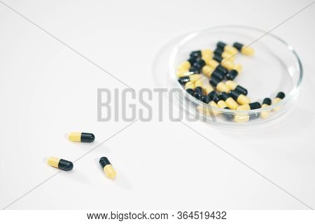 Various Medical Pills. Vitamins, Hemeopathy And Bioactive Additive Against Drugs.