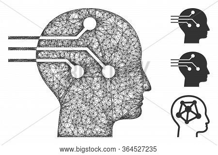 Mesh Brain Interface Polygonal Web Icon Vector Illustration. Model Is Based On Brain Interface Flat 