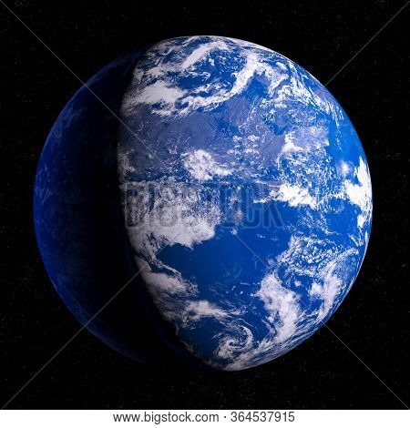 Blue Planet Earth.view From Space Of Geostationary Orbit.earth Full Disk.clouds, Oceans, Land.day An