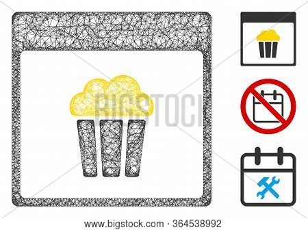 Mesh Popcorn Calendar Page Polygonal Web Symbol Vector Illustration. Carcass Model Is Based On Popco