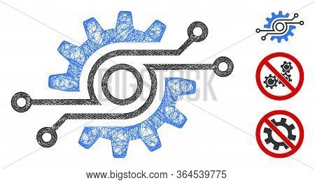 Mesh Electronic Gear Polygonal Web Icon Vector Illustration. Carcass Model Is Based On Electronic Ge