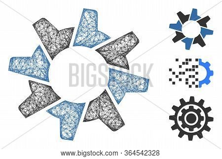 Mesh Tooth Gear Polygonal Web Icon Vector Illustration. Model Is Based On Tooth Gear Flat Icon. Tria