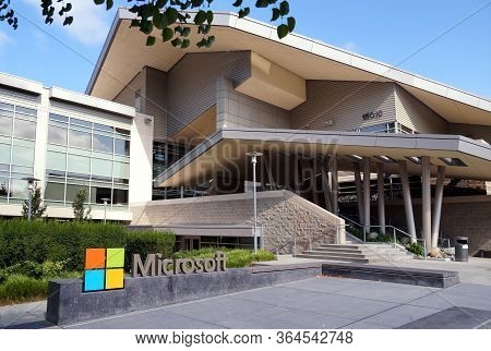 Company Logotype - Microsoft Corporation Headquarters. Redmond. Washington State, Usa. August 2019.