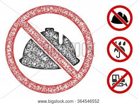 Mesh No Protective Helmet Polygonal Web 2d Vector Illustration. Carcass Model Is Based On No Protect