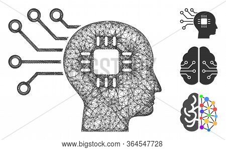 Mesh Brain Circuit Polygonal Web Icon Vector Illustration. Model Is Based On Brain Circuit Flat Icon