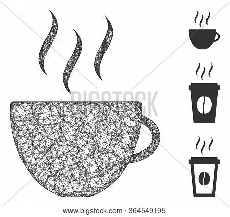 Mesh Coffee Cup Polygonal Web Icon Vector Illustration. Model Is Based On Coffee Cup Flat Icon. Tria