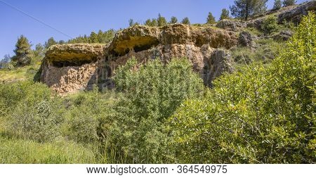 Unique Caves In Cliffs Above A Seasonal Stream In The Judea Mountains, Israel