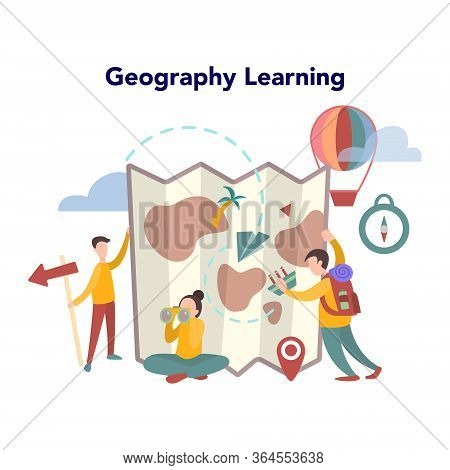 Geography Concept. Global Science Studying The Lands, Features,