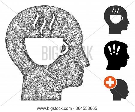 Mesh Coffee Thinking Polygonal Web 2d Vector Illustration. Carcass Model Is Based On Coffee Thinking