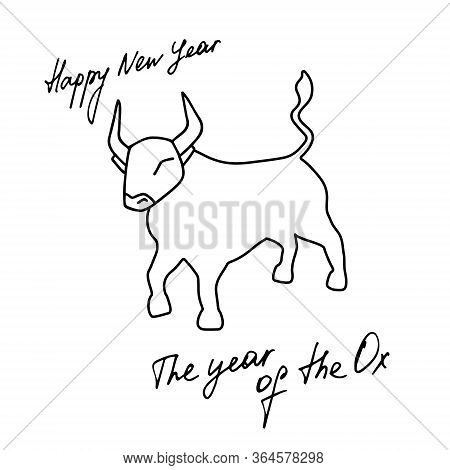 2021. Happy New Year. The Year Of Ox. Hand Drawn Vector Bull Icon.