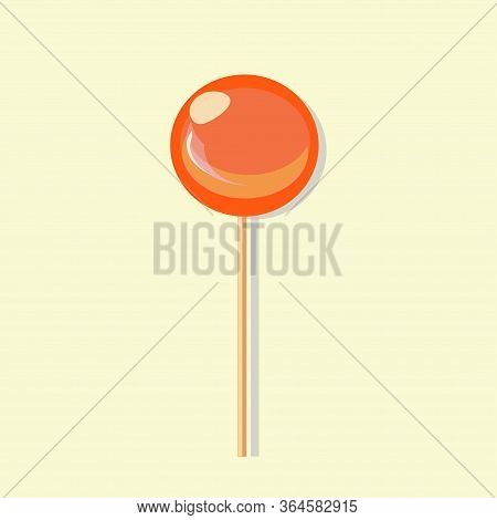 An Orange Flavored Lollipop Of Simple Round Shape. Vector Illustration.