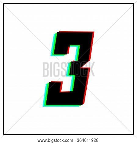 Number 3 Vector Desing Logo.dynamic, Split-color, Shadow Of Number Red, Green, Blue In Black Frame O