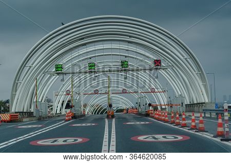 Istanbul,turkey-march 28,2020: Highway Leading To The Eurasia Tunnel In Istanbul. Automatic Pass  Sy