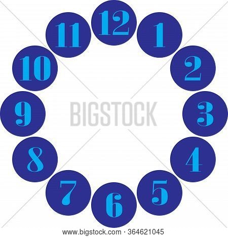 Clock Dial Gigantesque  Cyan Numbers For The Hours On Blue Circles On Transparent Background