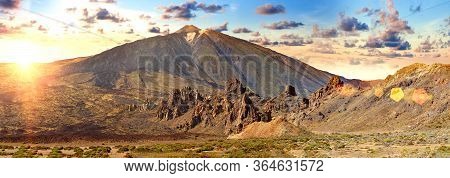 Colorful Scenic Landscape Of Sunset In Tenerife National Park Of Teide.alto De Guajara.canary Island