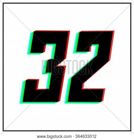 Number 32 Vector Desing Logo.dynamic, Split-color, Shadow Of  Number Red, Green, Blue In Black Frame