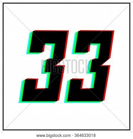 Number 33 Vector Desing Logo.dynamic, Split-color, Shadow Of  Number Red, Green, Blue In Black Frame