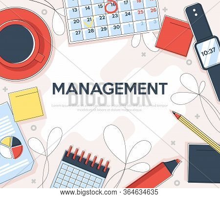 Flat Linear Illustration For Landing Page.time Management Banner. Efficient Use Of Time For Implemen