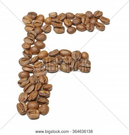 Letter F Arranged From Coffee Beans Isolated