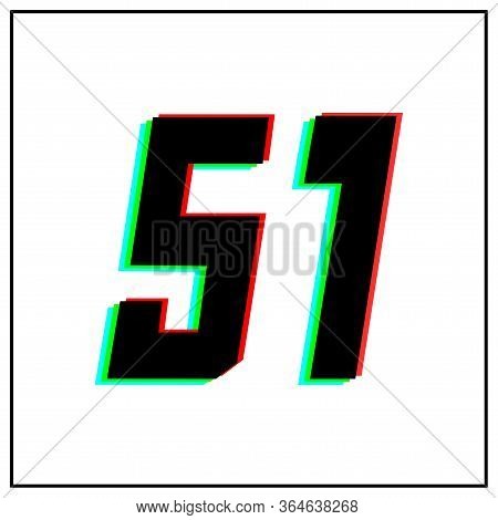 Number 51 Vector Desing Logo.dynamic, Split-color, Shadow Of  Number Red, Green, Blue In Black Frame