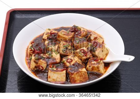 Close Up Of Chinese Cuisine Mapo Doufu With Spoon
