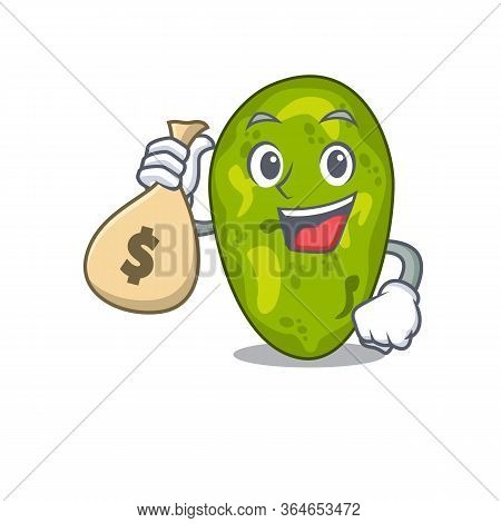 Rich Cyanobacteria Cartoon Design Holds Money Bags