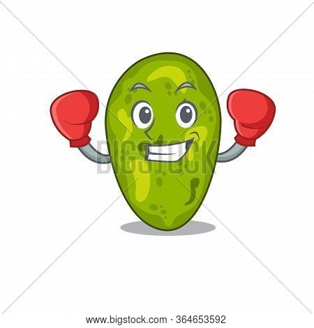 A Sporty Boxing Athlete Mascot Design Of Cyanobacteria With Red Boxing Gloves