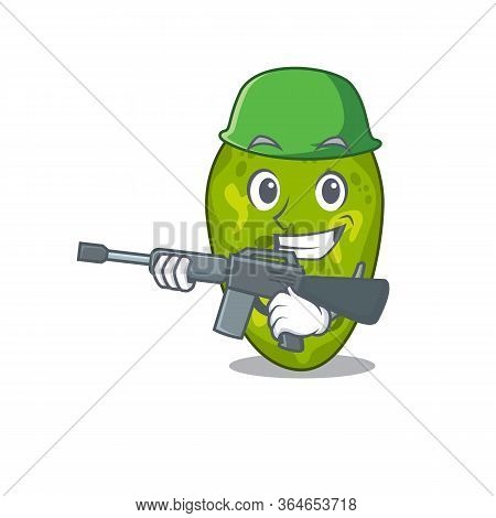 A Cartoon Picture Of Cyanobacteria In Army Style With Machine Gun