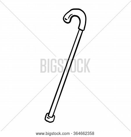 Cane For Old Or Disabled People Doodle. Walking Support Vector Glyph Graphic Symbol. Isolated On Whi
