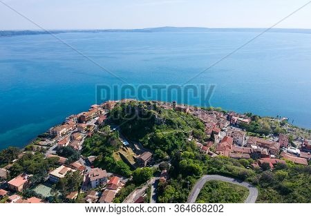 Aerial View Of Trevignano Romano, On Bracciano Lake, Near Rome. Italy