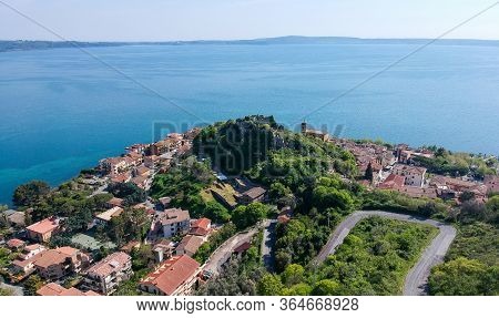Aerial View Of Trevignano Romano, On Bracciano Lake, Near Rome. Italy