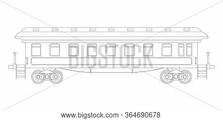 Contour Vintage Passenger Coach Train In Retro Style. Coloring Page. Vector Illustration