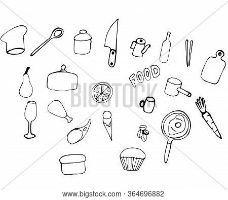 Kitchen Tools Set. Food Set. Hand Drawn Set. Food Doodle