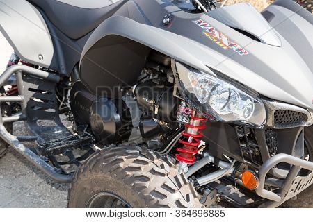 Bordeaux , Aquitaine / France - 10 30 2019 : Kymco Maxxer Quad Four Wheel Motorbike In Exhibition