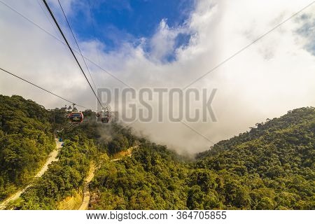 Da Nang, Vietnam - 16January 2020: Cable Car To Ba Na Hills Mountain Resort Sunworld, Touristic Comp