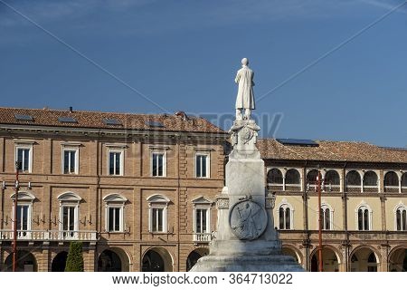 Historic Aurelio Saffi Square In Forli, Emilia Romagna, Italy At Morning