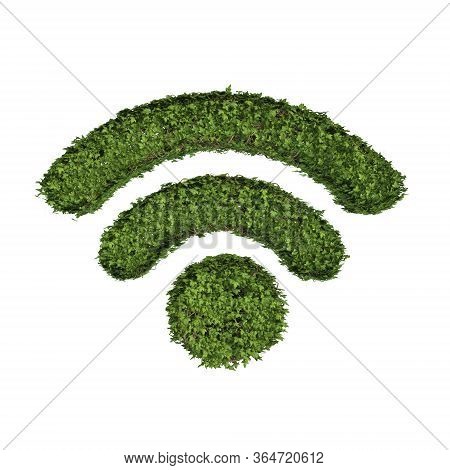 Ivy Plant With Leaves, Green Creeper Bush And Vines Forming Wifi Or Wireless Internet Sign Symbol Is