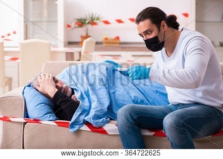 Father and son in coronavirus disease concept at home