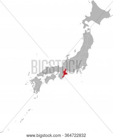 Mie Province Highlighted Red On Japan Map. Gray Background. Business Concepts And Backgrounds.